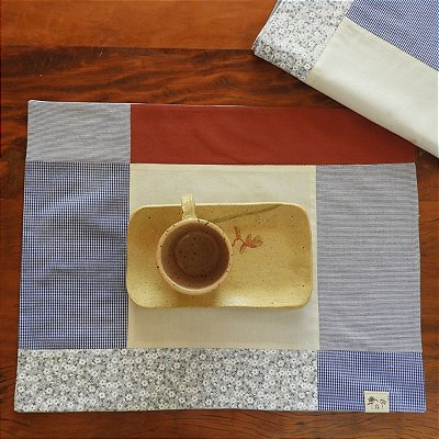Toalha Americana em Patchwork Azul e Vinho - Peça Avulsa