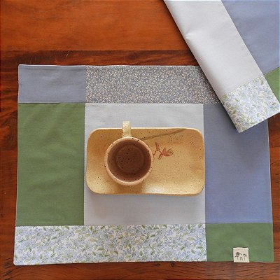 Toalha Americana em Patchwork Contemporâneo Azul e Verde - Peça Avulsa