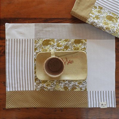 Toalha Americana em Patchwork Contemporâneo Bege e Marrom - Peça Avulsa