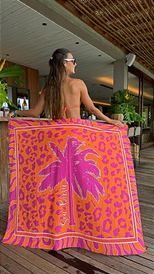 PAREÔ ONÇA LARANJA PINK COM COQUEIRO