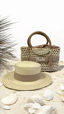 KIT BOLSA DE PALHA + CHAPÉU DE PALHA PARIS ABA MÉDIA COM FAIXAS FENDI