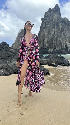 SAÍDA LONGA FLORAL ROSA