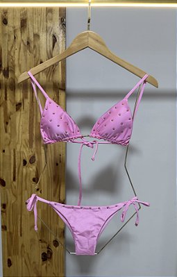 BIQUÍNI TACHAS CORTININHA SICÍLIA ROSA CHICLETE