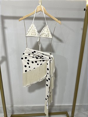 SAIA LENÇO POÁ OFF WHITE FRANJAS