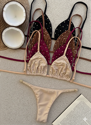 BIQUÍNI CHAMPAGNE COM DETALHES EM DOURADO