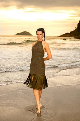 VESTIDO CAROLLA FRANJAS VERDE MILITAR