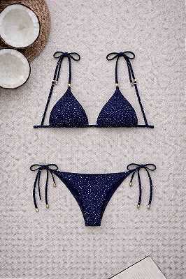 BIQUÍNI CORTININHA POÁ AZUL MARINHO