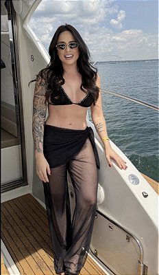 CALÇA TULE COM LENÇO PRETO