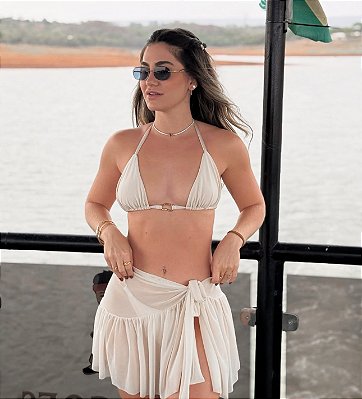 SAIA CURTA BABADOS OFF WHITE