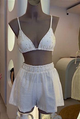 SHORTS LINHO COM TACHAS OFF WHITE