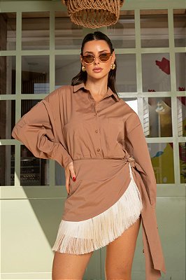 CONJUNTO OLGA CAMISA COM SAIA MOCHA MOUSSE