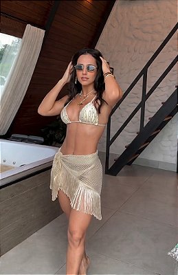SAIA LENÇO DE TELA OURO VELHO COM FRANJA