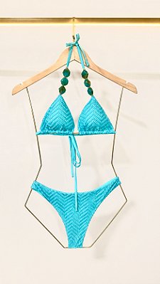 BIQUÍNI CORTININHA RENDA PEDRARIA VERDE ASA DELTA AZUL TURQUESA