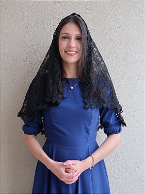 Véu Preto Católico Para Missa Em Renda Texturizada