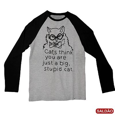Stupid Cat - Camiseta Raglan Manga Longa Masculina-Saldão