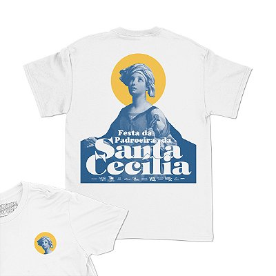 Festa da Padroeira da Santa Cecília - FRENTE e COSTAS - Camiseta Basicona Unissex