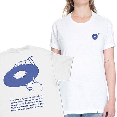 Sempre Segure o Seu Vinil - FRENTE e COSTAS - Camiseta Basicona Unissex