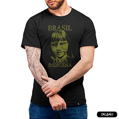 Brasil Terra Indígena  - Camiseta Clássica Masculina-Saldão