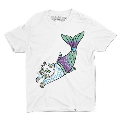 Gato Sereia de Aline Torchia - Camiseta Basicona Unissex
