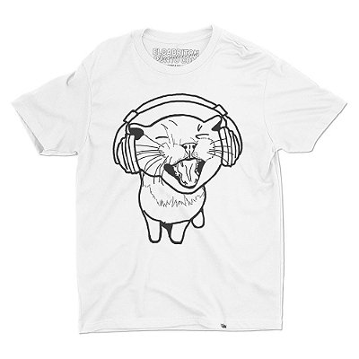 Gato de Fone de Estevão Simonka - Camiseta Basicona Unissex