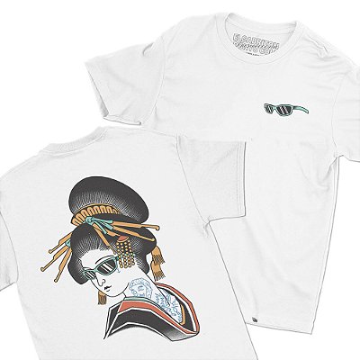 Gueixa RayBan - FRENTE e COSTAS - Camiseta Basicona Unissex