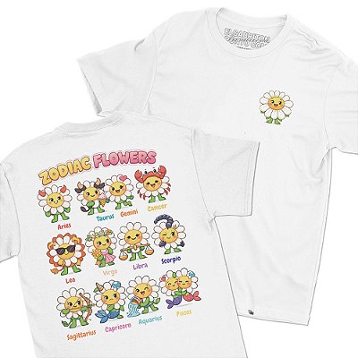 Zodiac Flowers - FRENTE e COSTAS - Camiseta Basicona Unissex