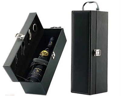 Maleta de Couro Ecológico com 4 peças para vinho