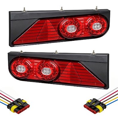 Par Lanterna Traseira de Led Compatível Carreta Randon 12v 24v Bivolt + Chicote Ligação