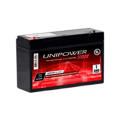 Bateria Selada Unipower, 6V 12Ah, Preta - UP6120