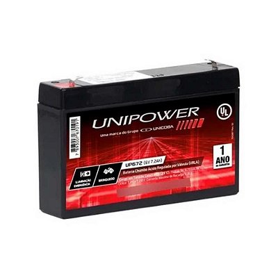 Bateria Selada Unipower, 6V 7,2Ah, Preta - UP672