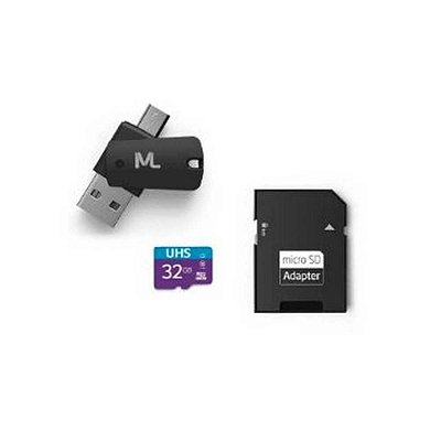 Cartão de Memória Multilaser 32GB, Classe 10, com Leitores de Cartão SD, Micro USB e USB - MC151