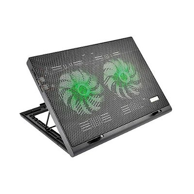 Base Gamer para Notebook Warrior Luigia, até 17", 2 Fans LED Verde, Preto - AC267