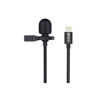 Microfone de Lapela para Iphone Hrebros HS-32, Lightning, com Fio, Preto