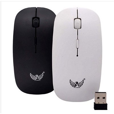 Mouse Sem Fio - Slim - Wireless - 1600dpi - Preto - Branco - Altomex AG132