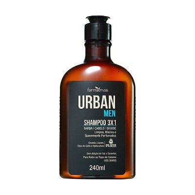 Shampoo Urban Men 3x1 Cabelo Barba Bigode Uso Diário 240ml