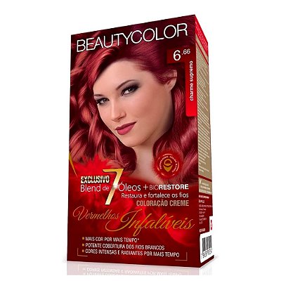 Tinta P/ Cabelo Vermelho Intenso 6.66 Kit Beautycolor