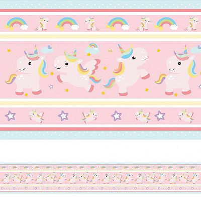 Faixa de Parede Unicórnio para Quarto de Menina Rolo de 5 metros por 15 centímetros