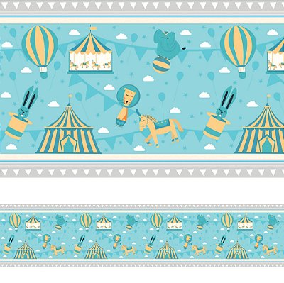 Faixa de Parede Infantil Circo e Animais para Quarto de Bebê Rolo de 5 metros por 15 centimetros