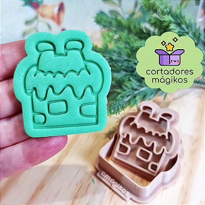 Cortador e Carimbo Papai Noel na chaminé Natal - com puxador incluso e bordas finas