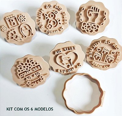 Kit com 6 cortadores e carimbos Dia da Mulher 8 de Março para biscoitos ou artesanato