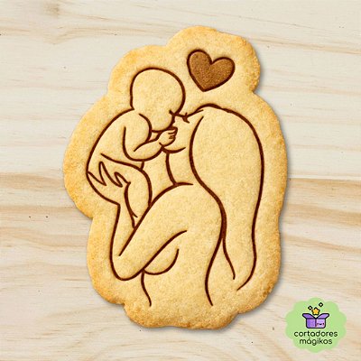 Carimbo + Cortador Dia das Mães "mãe com bebê" para biscoitos ou artesanato