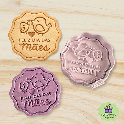Carimbo + Cortador Feliz Dia das Mães Passarinhos para biscoitos ou artesanato