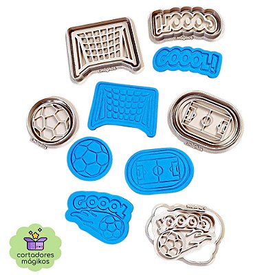Kit Carimbos + Cortadores Futebol para biscoitos ou artesanato - escolha a unidade ou o kit