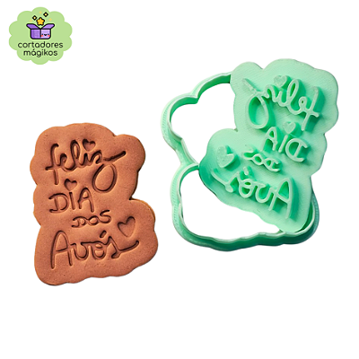 Carimbo marcador e Cortadores Feliz Dia dos Avós biscoitos artesanato  biscuit ceramica