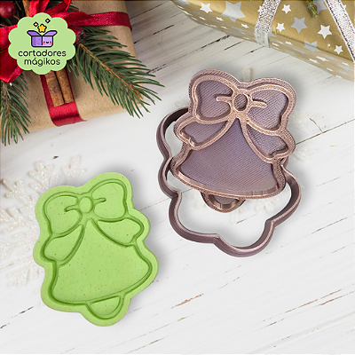Cortador e Carimbo para biscoitos Sino de Natal - com puxador incluso e bordas finas