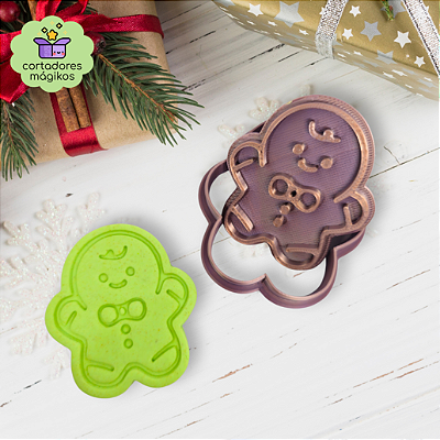 Cortador e Carimbo para biscoitos Ginger Boneco de Natal - com puxador incluso e bordas finas