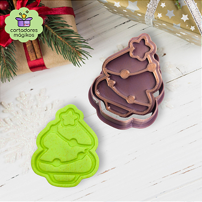 Cortador e Carimbo para biscoitos árvore de Natal - com puxador incluso e bordas finas