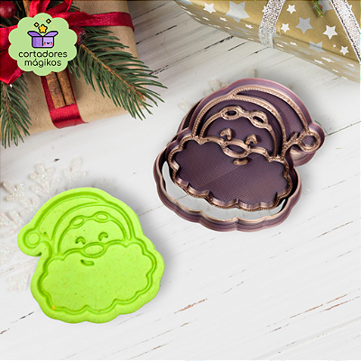 Cortador e Carimbo para biscoitos Natal Papai Noel carinha - com puxador incluso e bordas finas