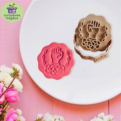 Cortador de biscoitos Dia da Mulher 8 de Março força feminina com puxador reforçado