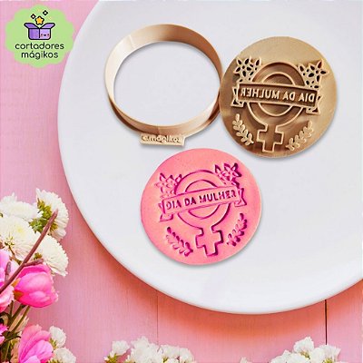 Cortador e Carimbo Símbolo feminino Dia da Mulher 8 de Março para biscoitos ou artesanato 6cm